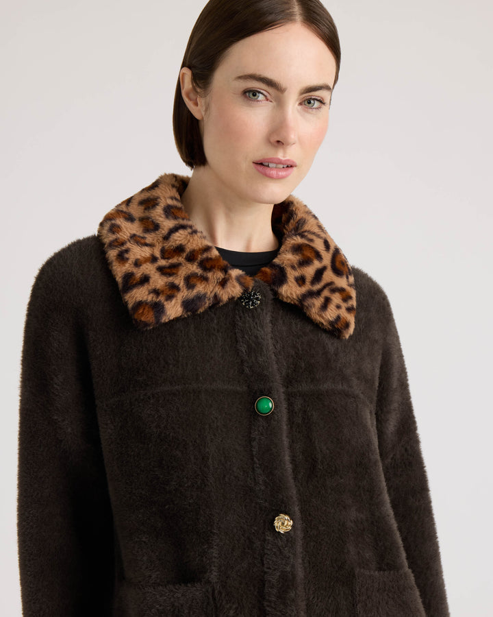 Eyelash Cropped Coatigan with Faux Fur Collar