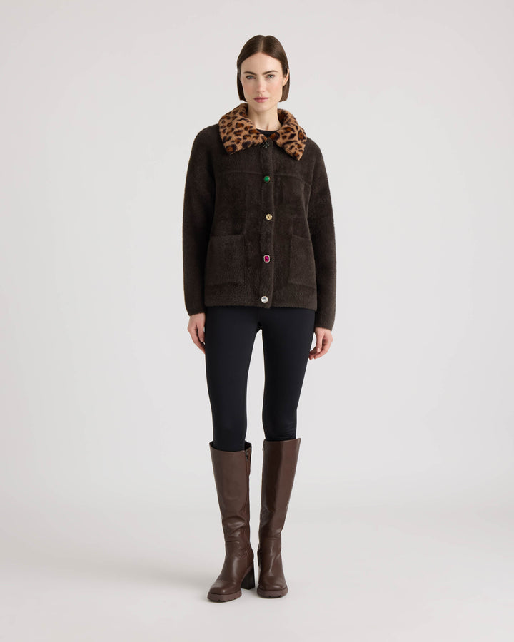 Eyelash Cropped Coatigan with Faux Fur Collar