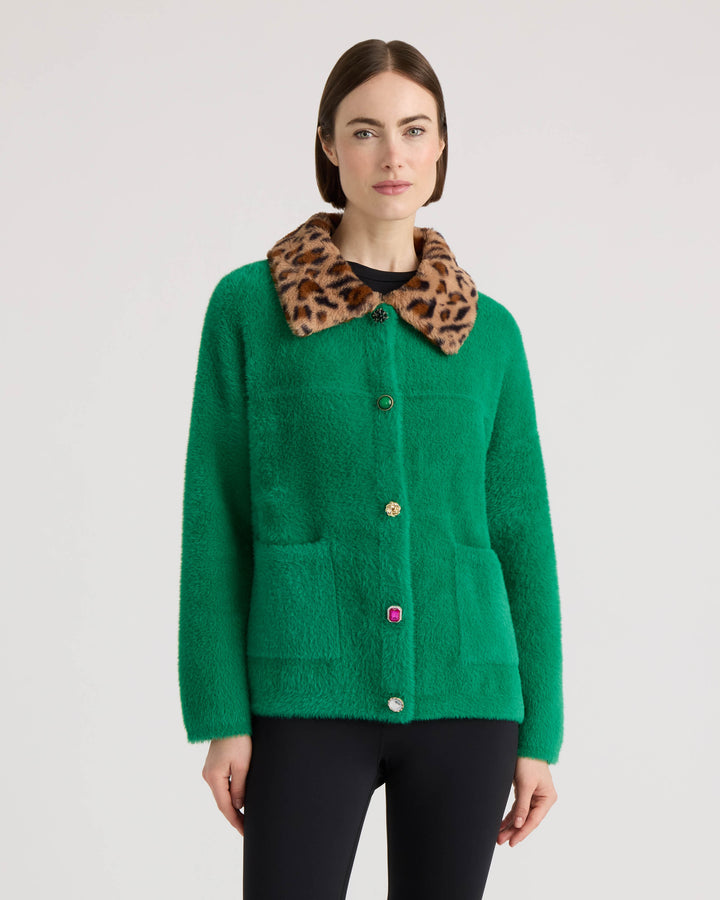 Eyelash Cropped Coatigan with Faux Fur Collar