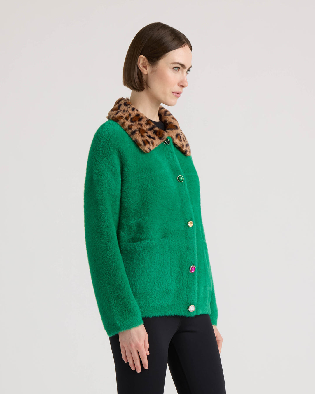 Eyelash Cropped Coatigan with Faux Fur Collar