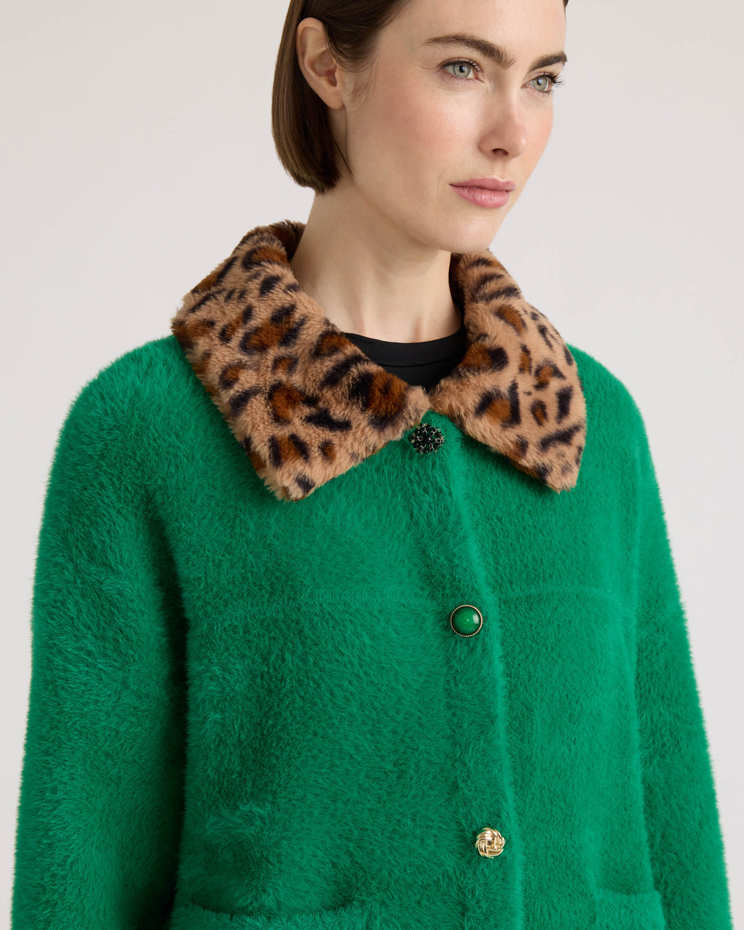 Eyelash Cropped Coatigan with Faux Fur Collar