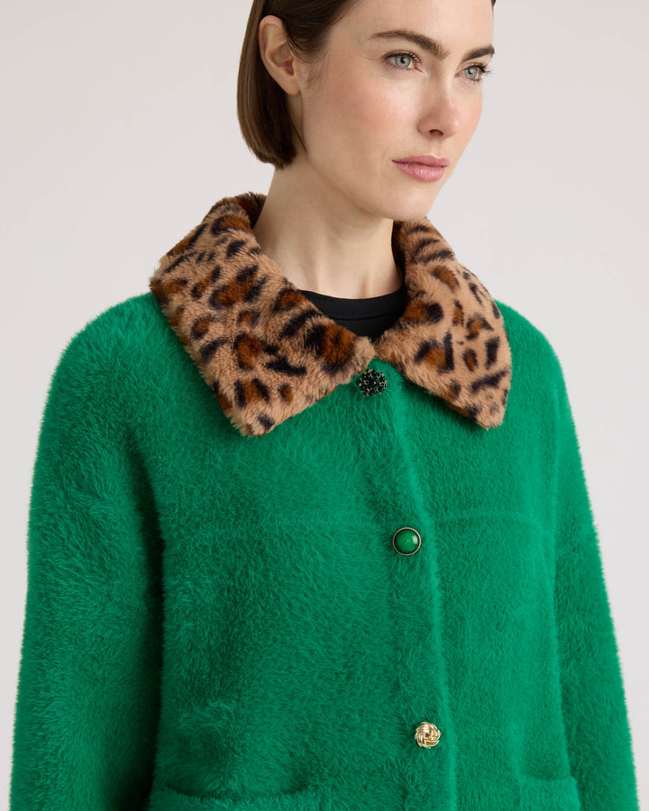 Eyelash Cropped Coatigan with Faux Fur Collar