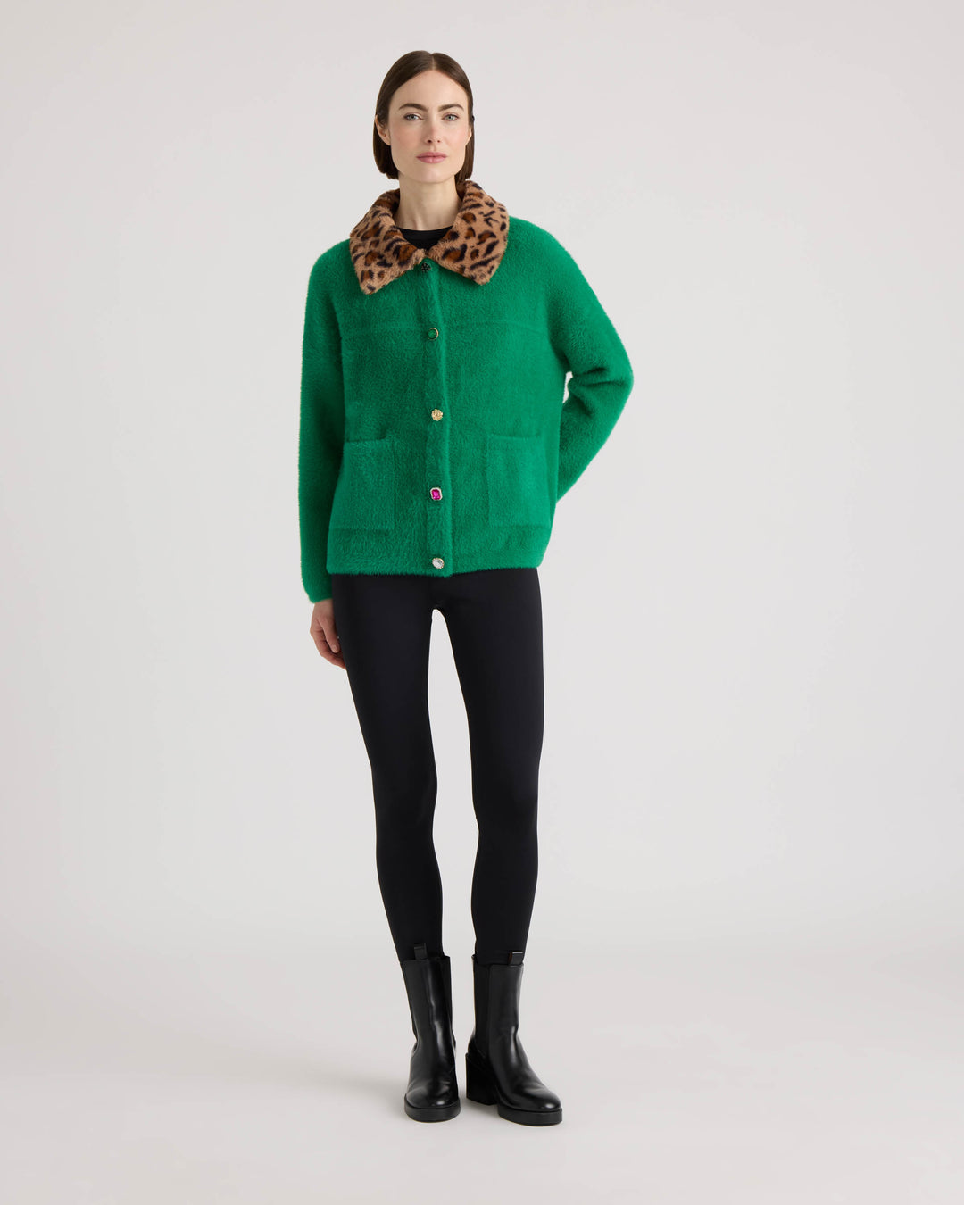 Eyelash Cropped Coatigan with Faux Fur Collar