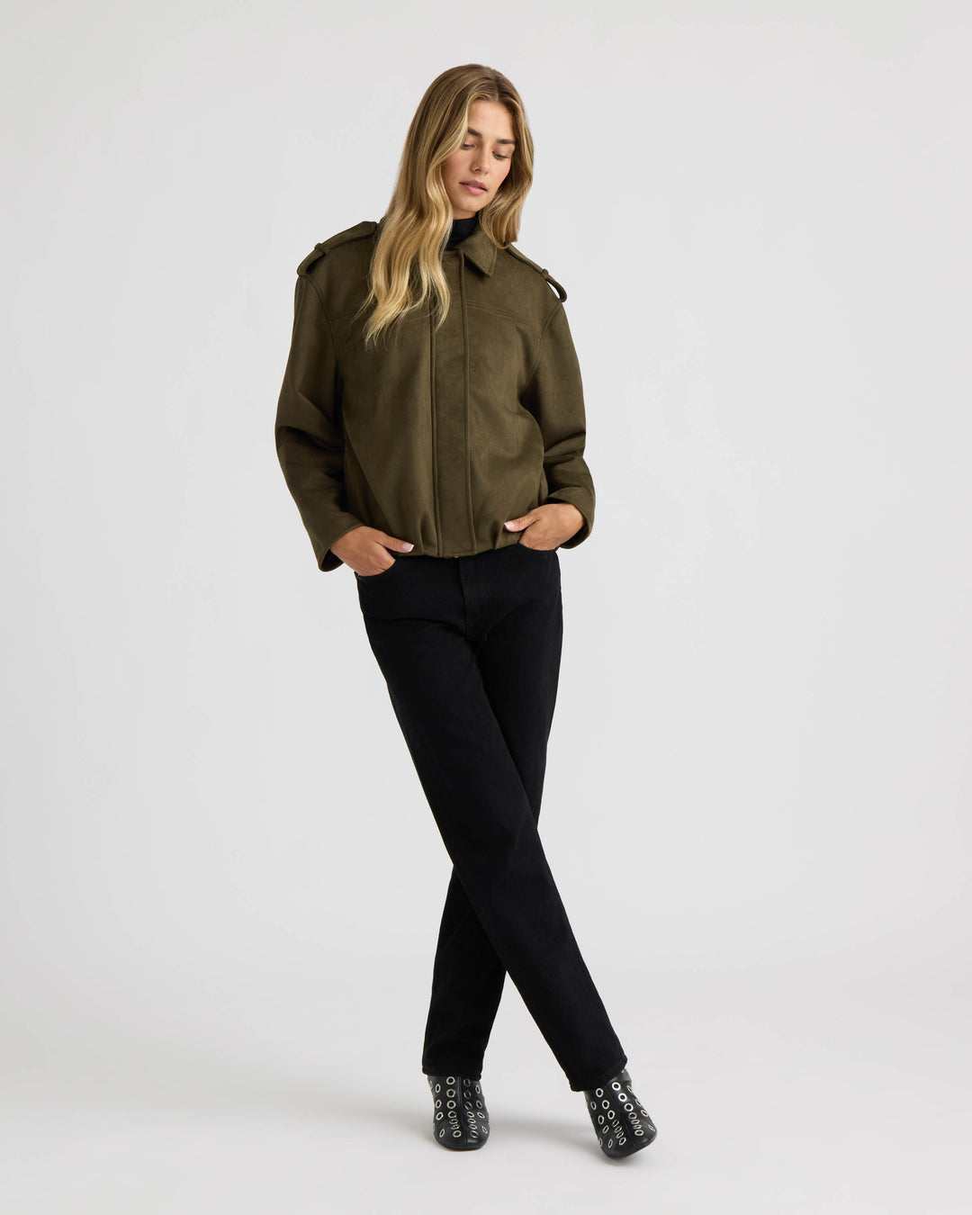 Bomber Jacket with Hem Pleats