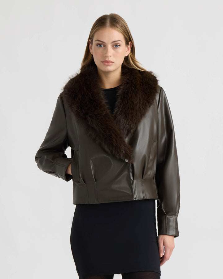 Bomber Jacket with Faux Fur Collar