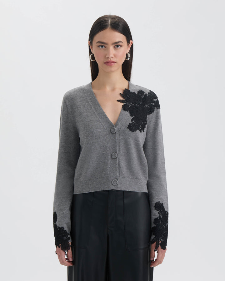 Button Front Cardigan with Lace