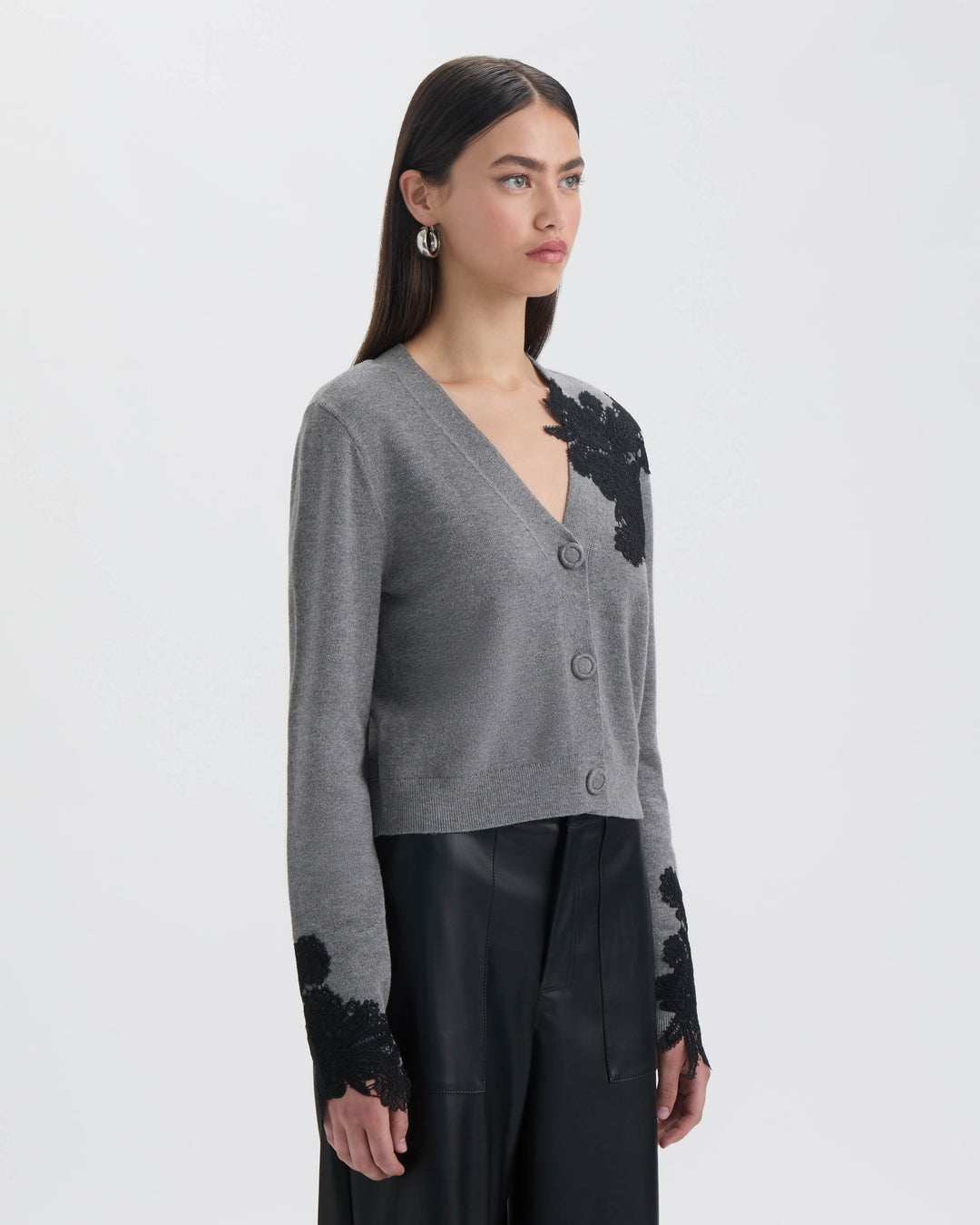 Button Front Cardigan with Lace