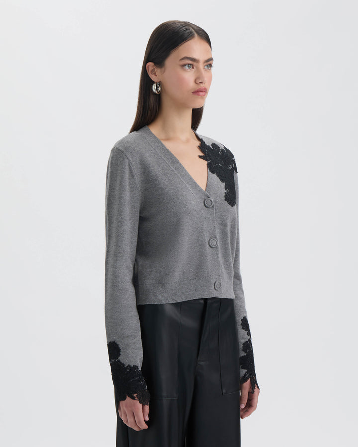 Button Front Cardigan with Lace