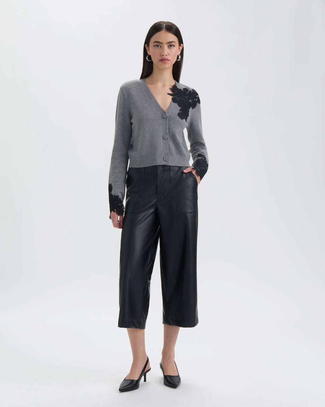 Button Front Cardigan with Lace