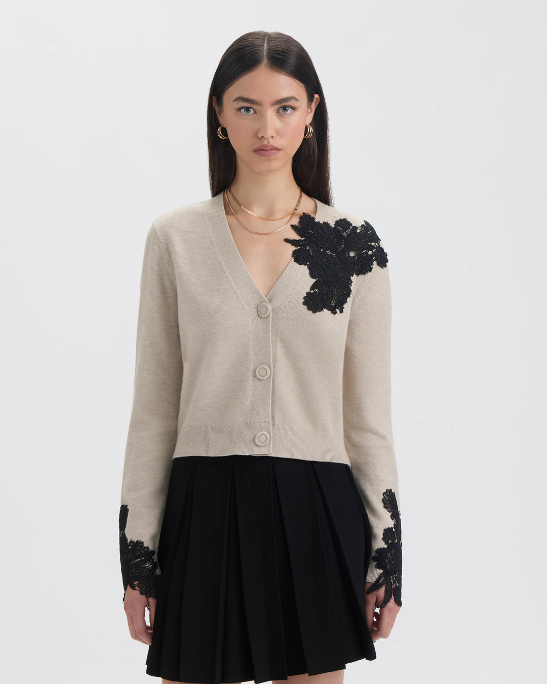 Button Front Cardigan with Lace