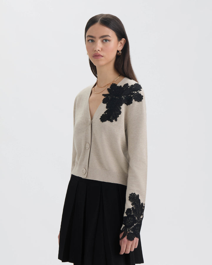 Button Front Cardigan with Lace