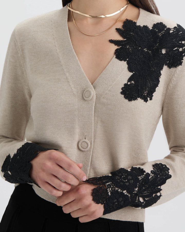 Button Front Cardigan with Lace