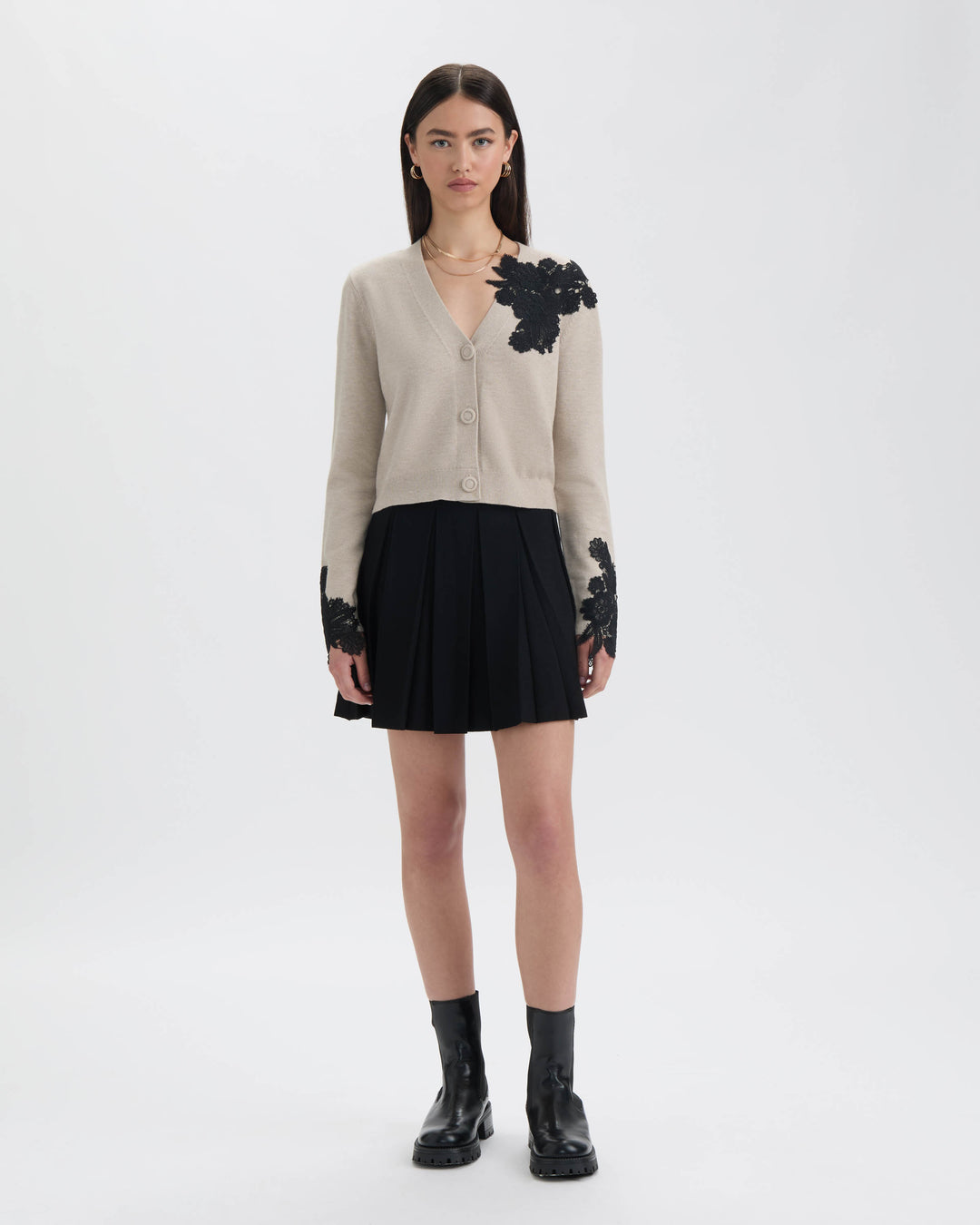 Button Front Cardigan with Lace