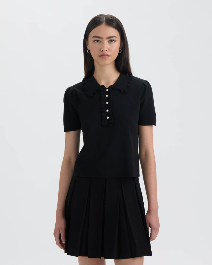 Ruffle Neck Polo Sweater