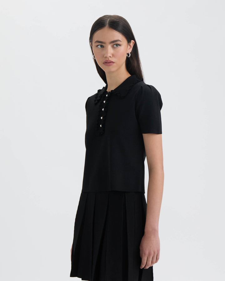 Ruffle Neck Polo Sweater