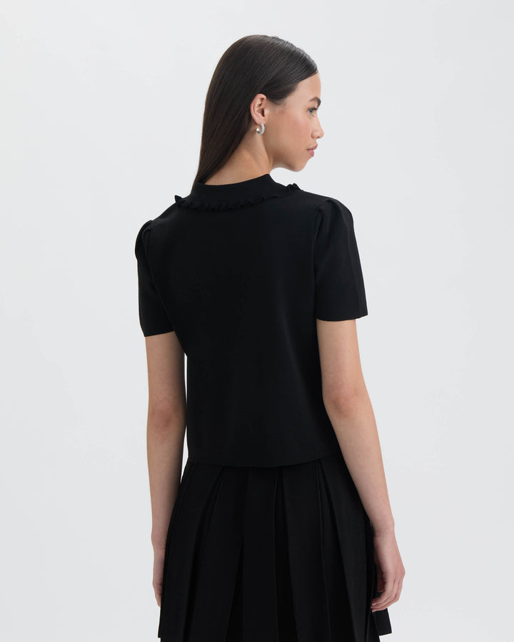Ruffle Neck Polo Sweater