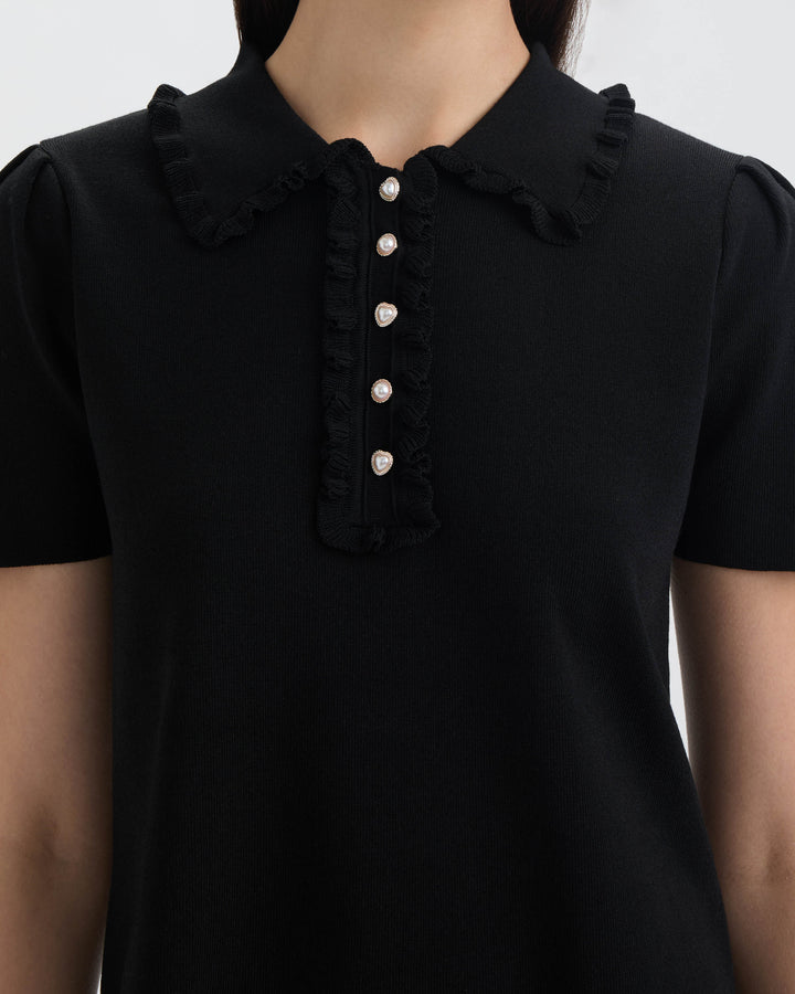 Ruffle Neck Polo Sweater