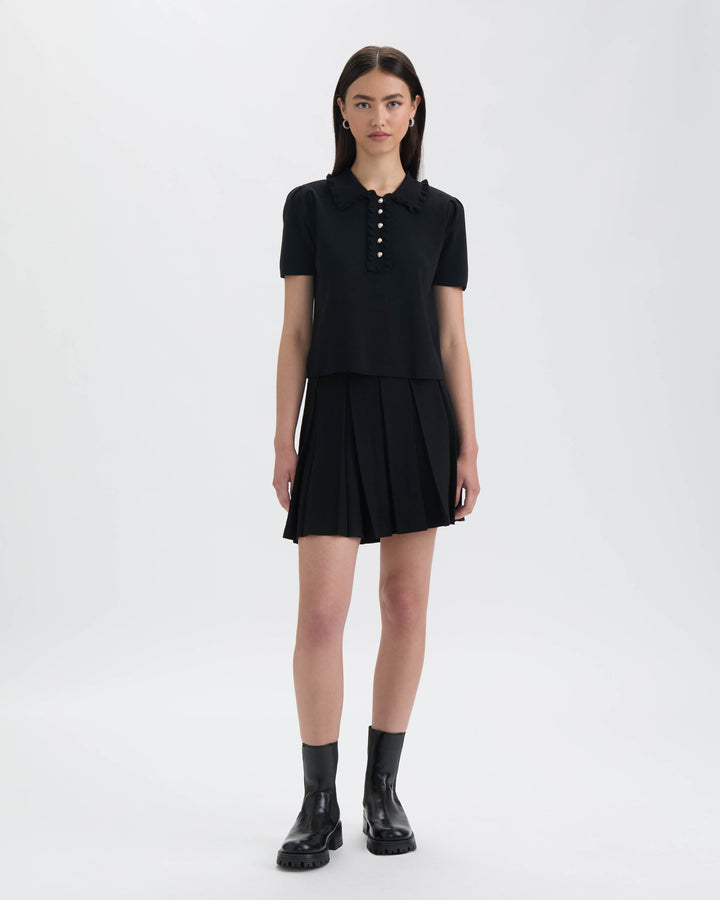 Ruffle Neck Polo Sweater