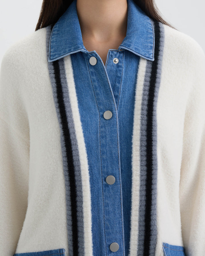 Twofer Cardigan with Denim Shirt