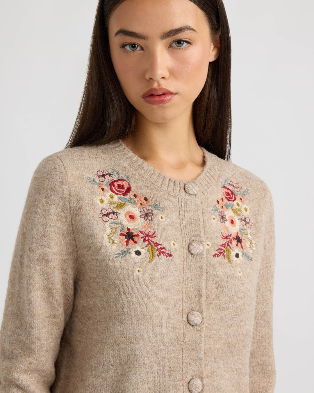 Cardigan with Placement Embroidery