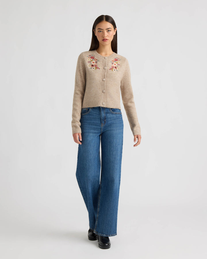 Cardigan with Placement Embroidery