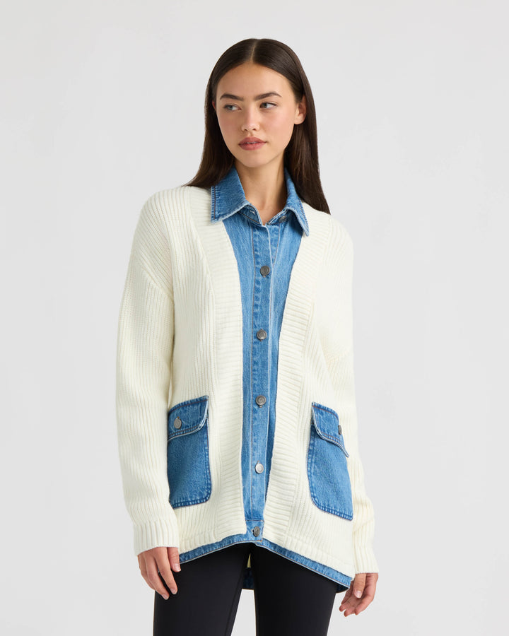 Cardigan with Denim Shirt Twofer