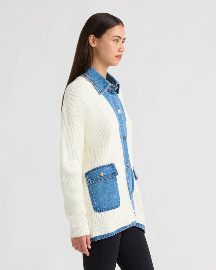 Cardigan with Denim Shirt Twofer