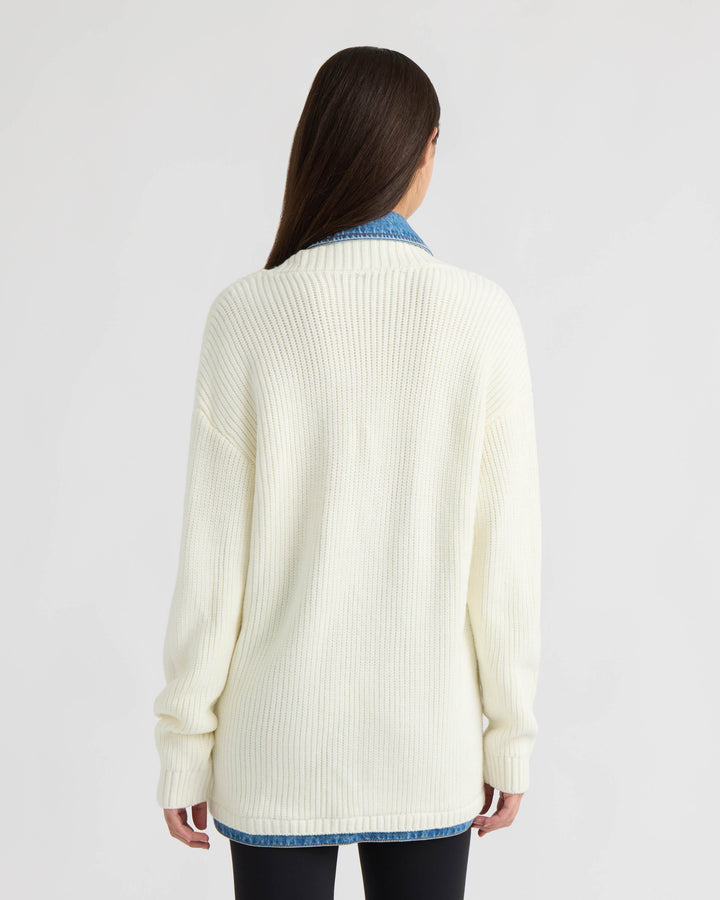 Cardigan with Denim Shirt Twofer