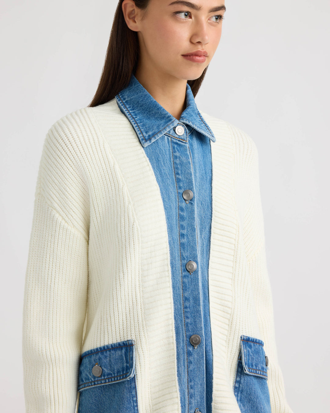 Cardigan with Denim Shirt Twofer