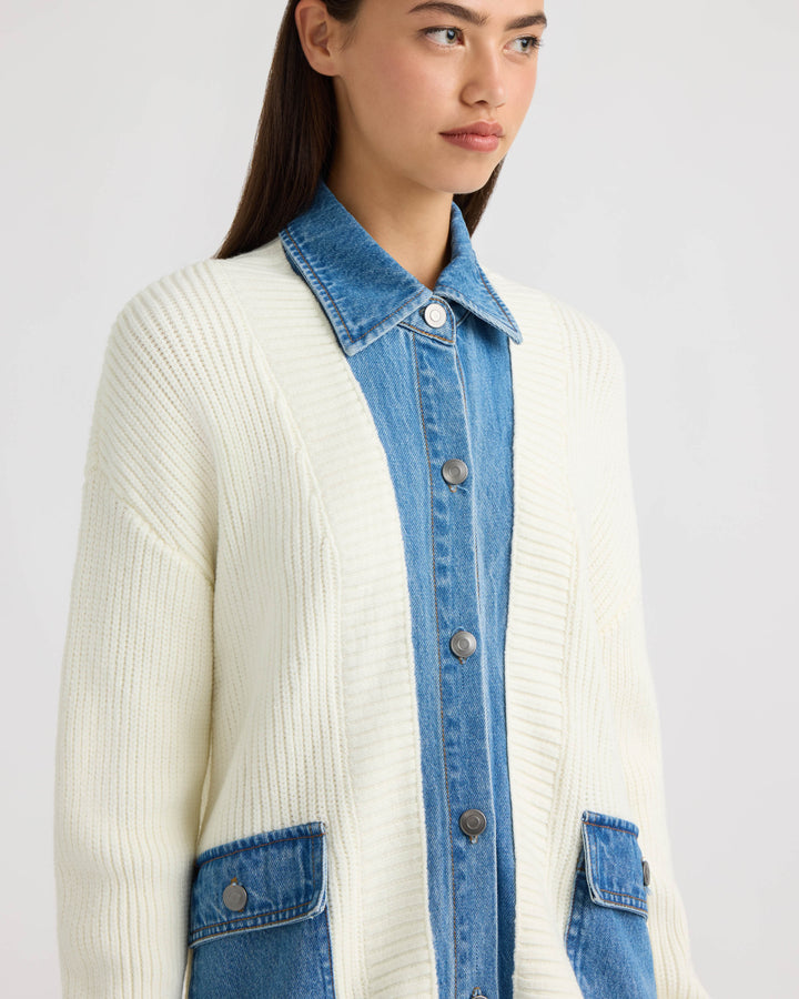 Cardigan with Denim Shirt Twofer