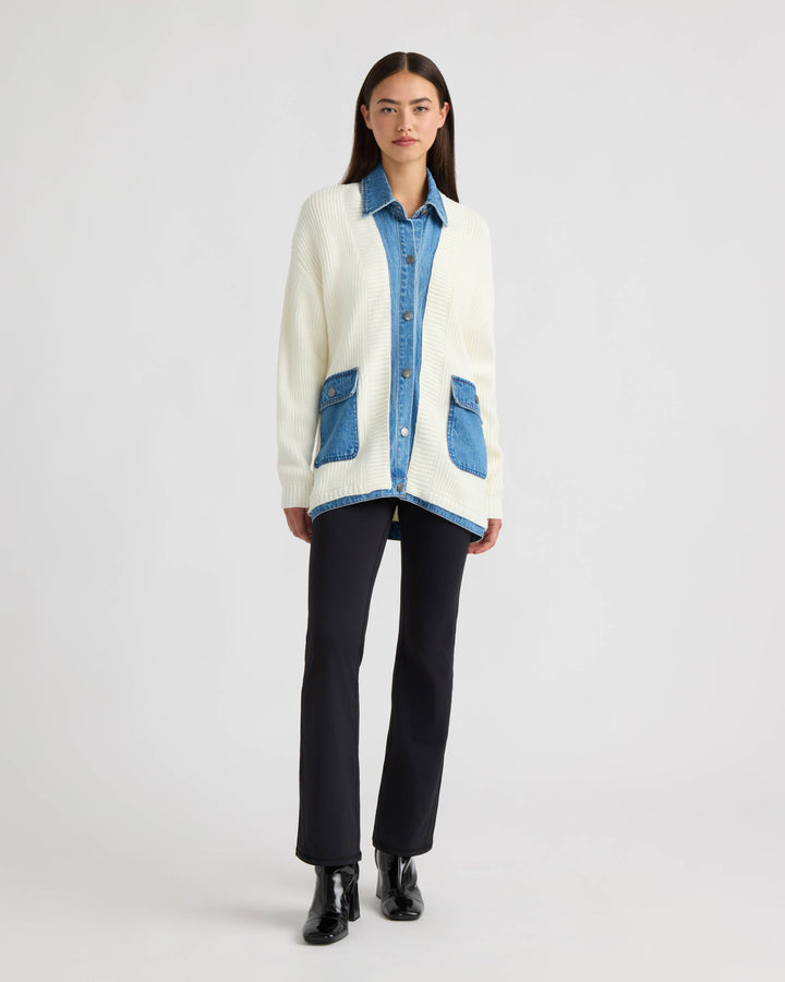 Cardigan with Denim Shirt Twofer