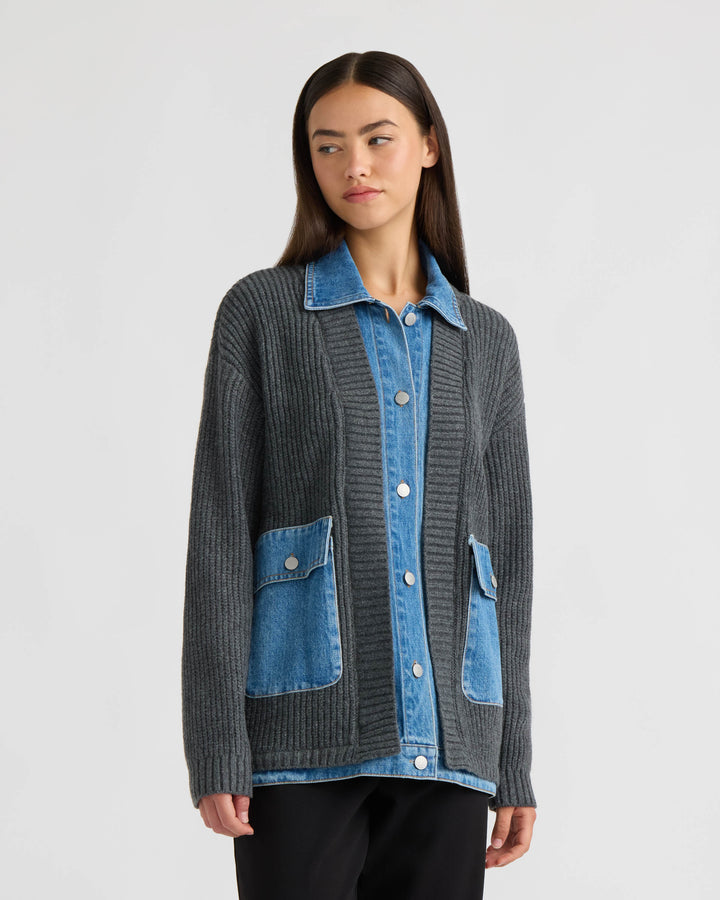 Cardigan with Denim Shirt Twofer