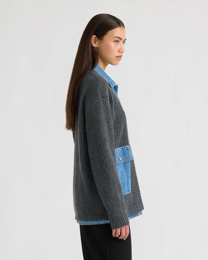 Cardigan with Denim Shirt Twofer