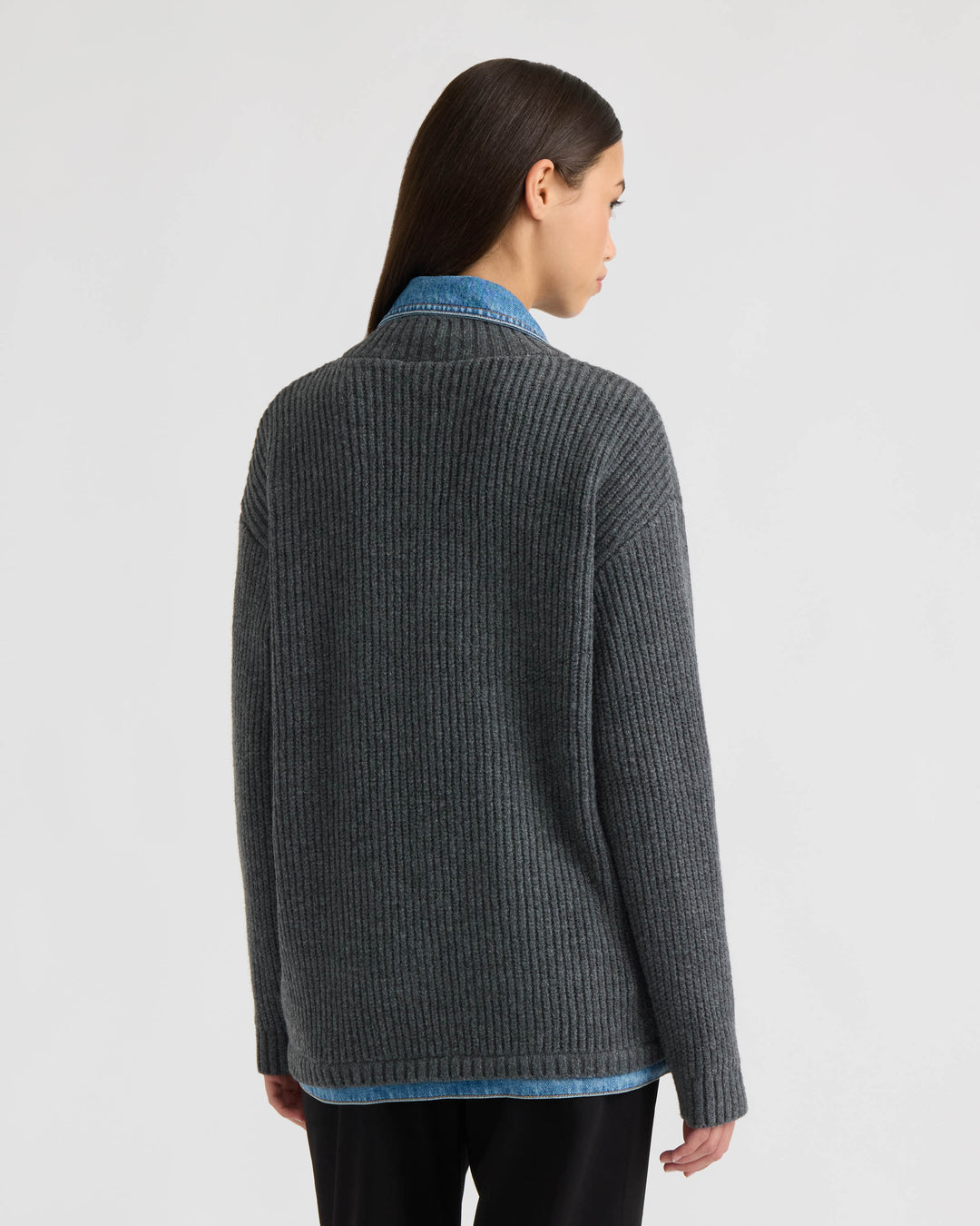 Cardigan with Denim Shirt Twofer