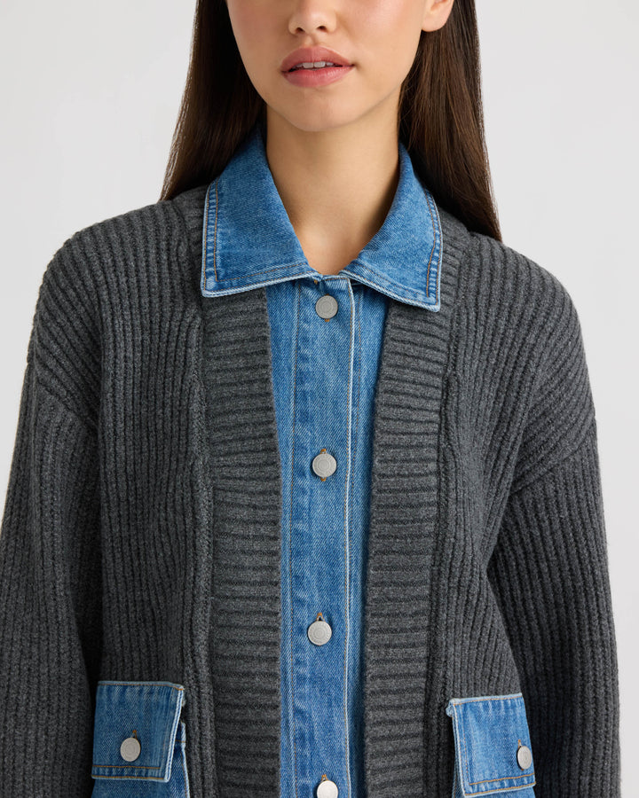 Cardigan with Denim Shirt Twofer