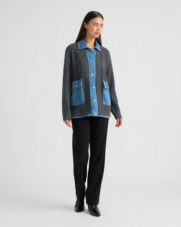 Cardigan with Denim Shirt Twofer