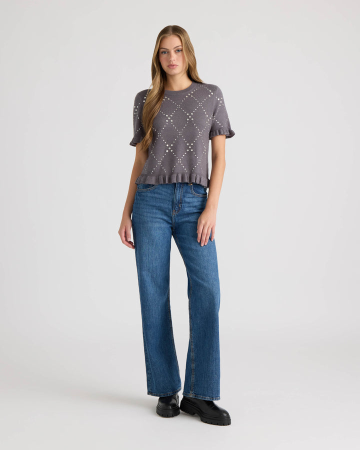 Crew Neck Sweater with Ruffles