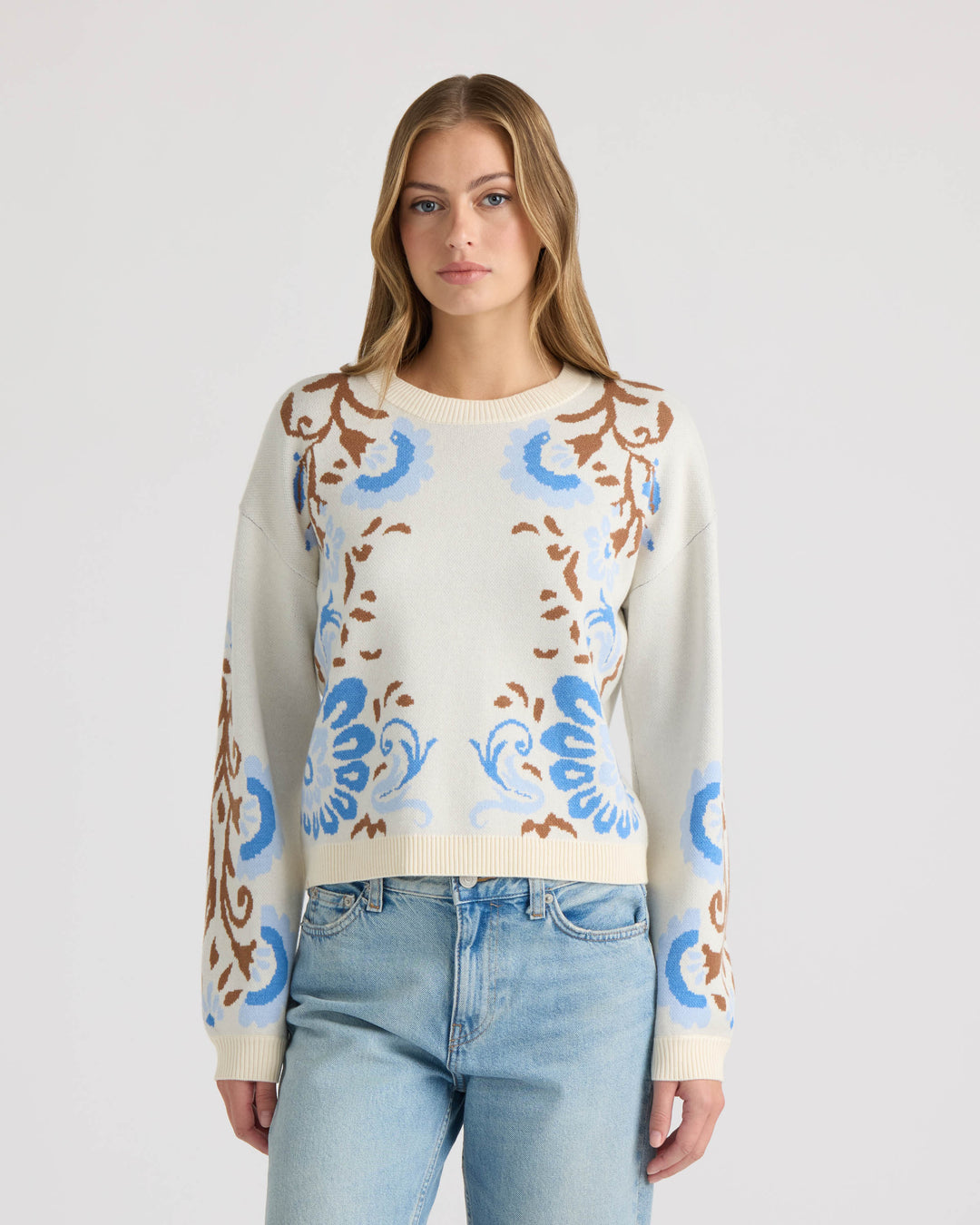 Round Neck Jacquard Sweater