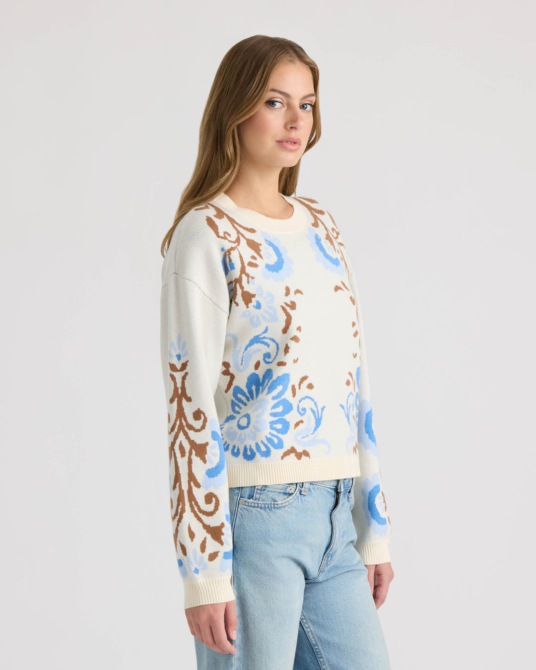 Round Neck Jacquard Sweater