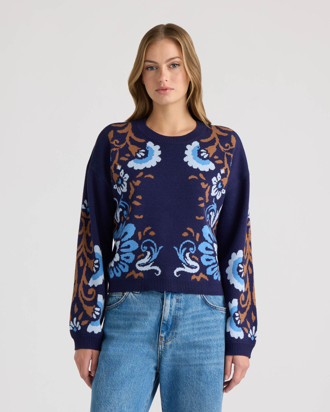Round Neck Jacquard Sweater