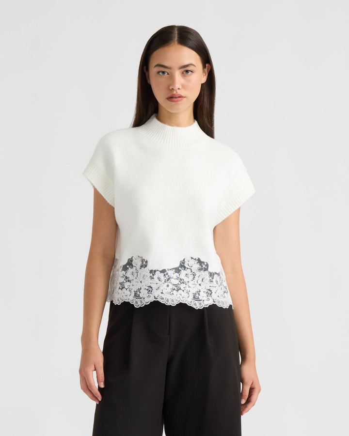 Sleeveless Lace Hem Sweater