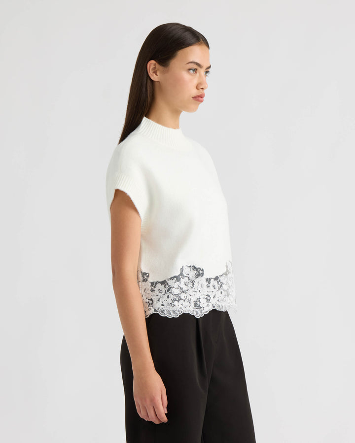 Sleeveless Lace Hem Sweater