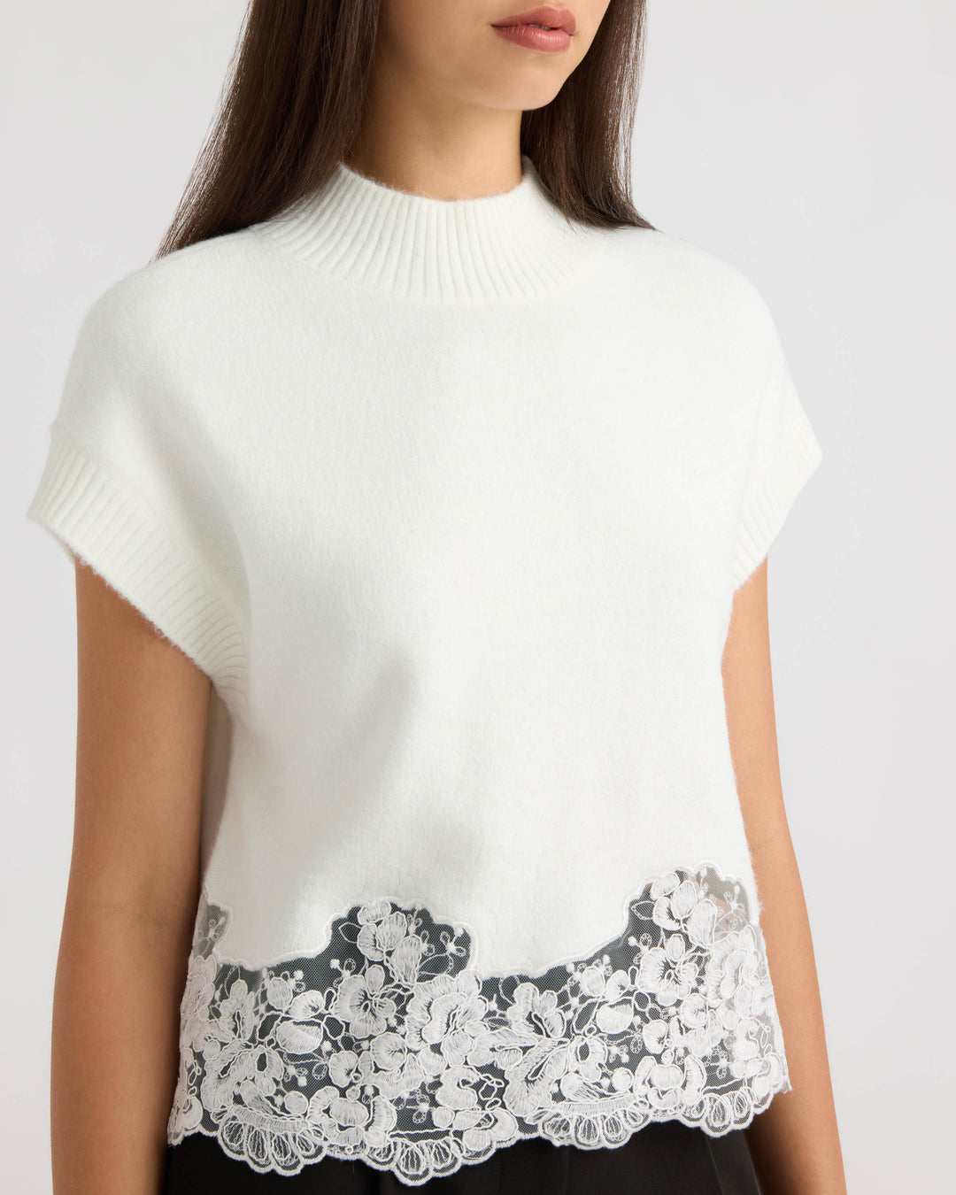 Sleeveless Lace Hem Sweater