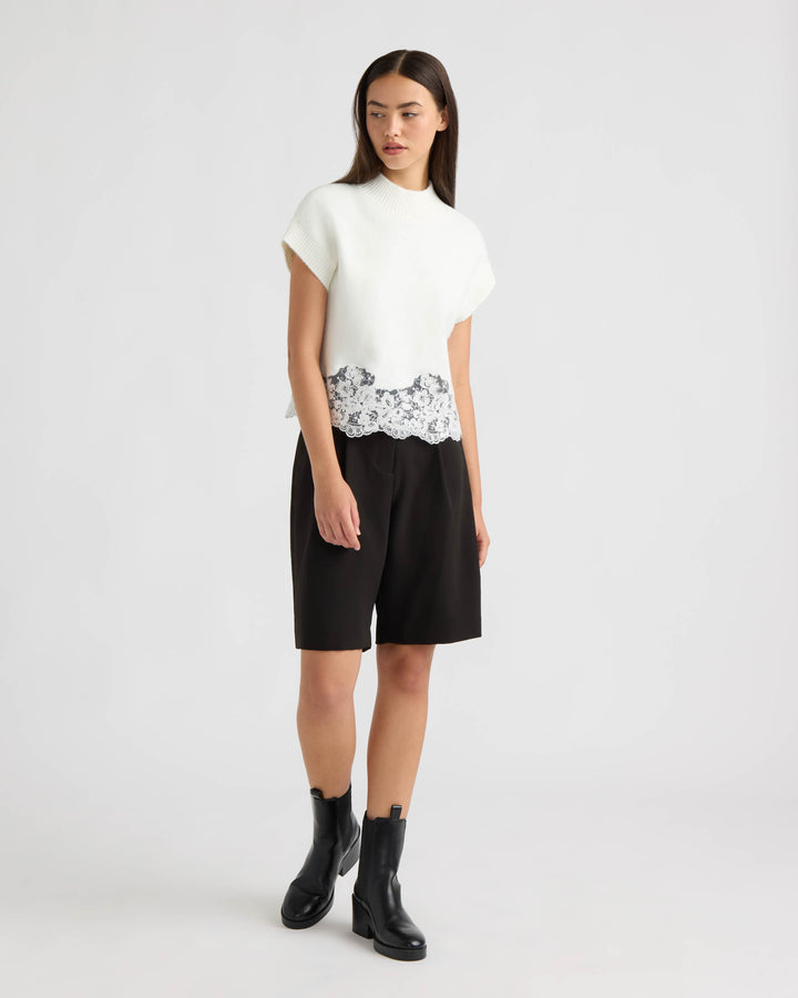 Sleeveless Lace Hem Sweater