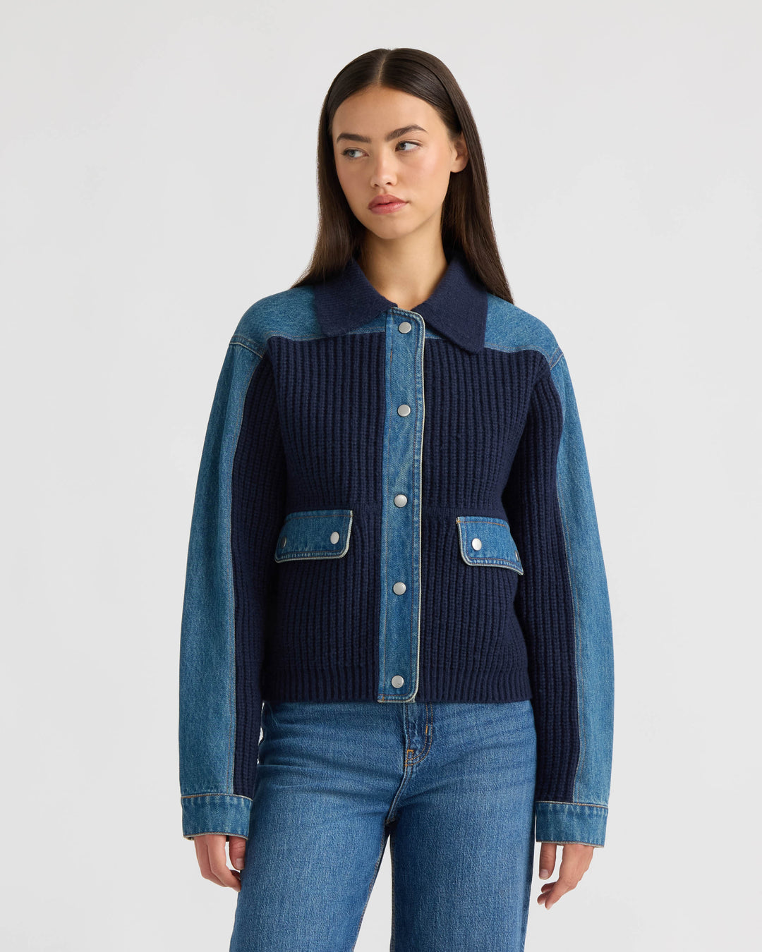 Denim Trim Sweater Jacket
