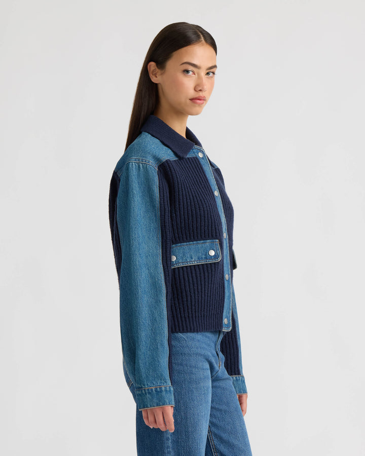 Denim Trim Sweater Jacket