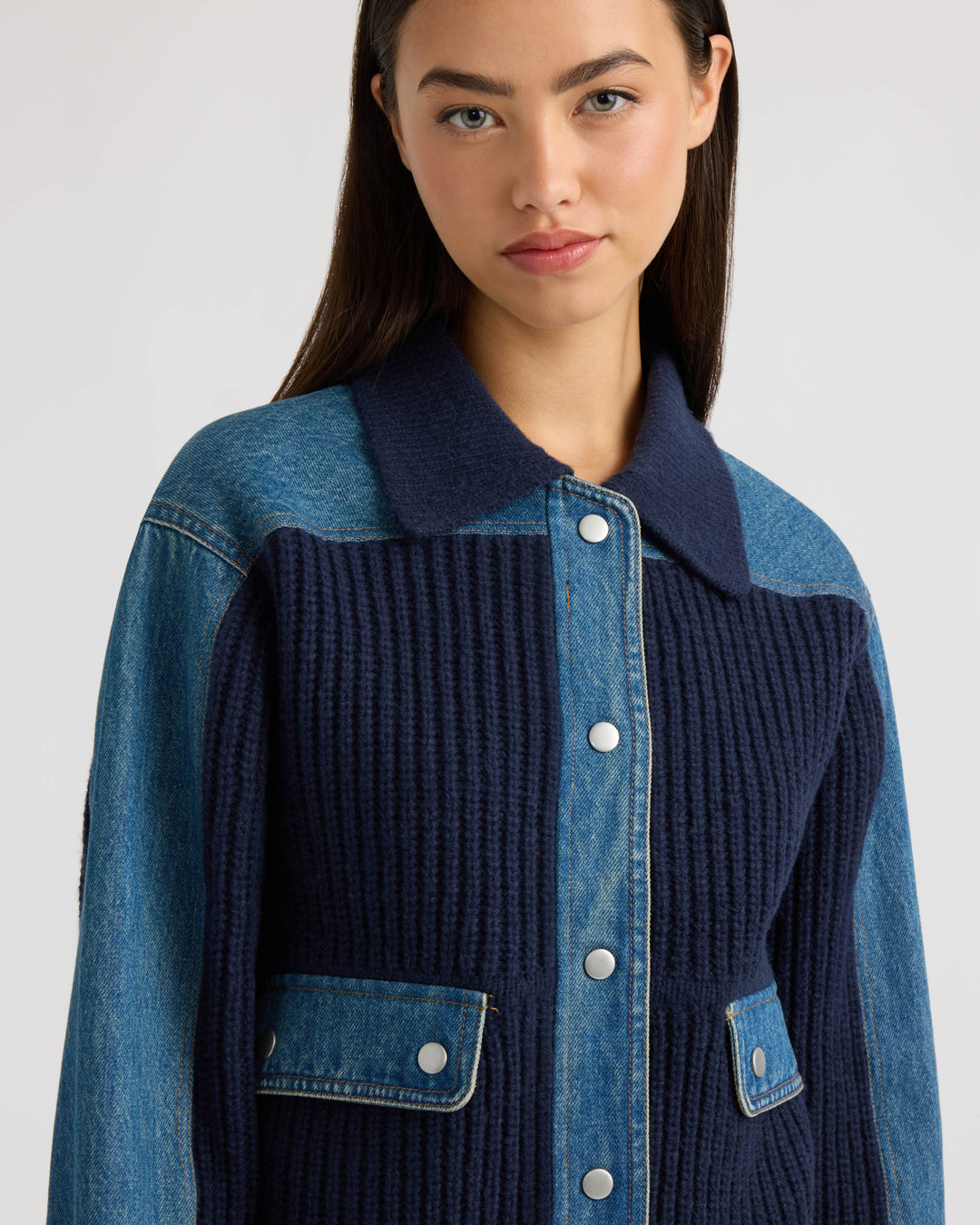 Denim Trim Sweater Jacket