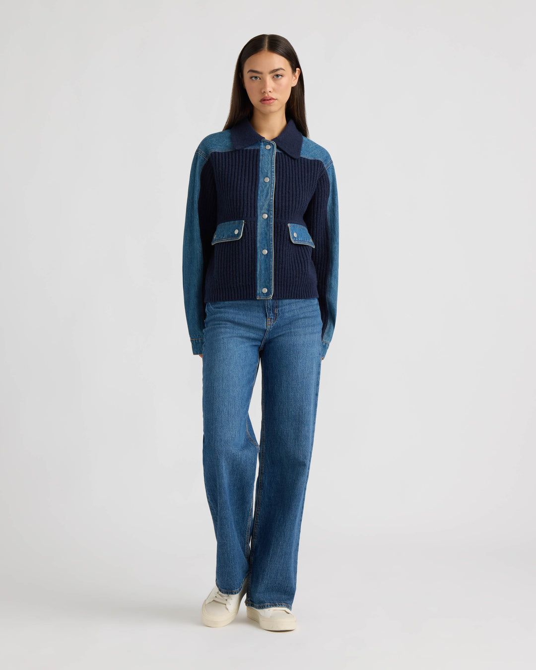 Denim Trim Sweater Jacket