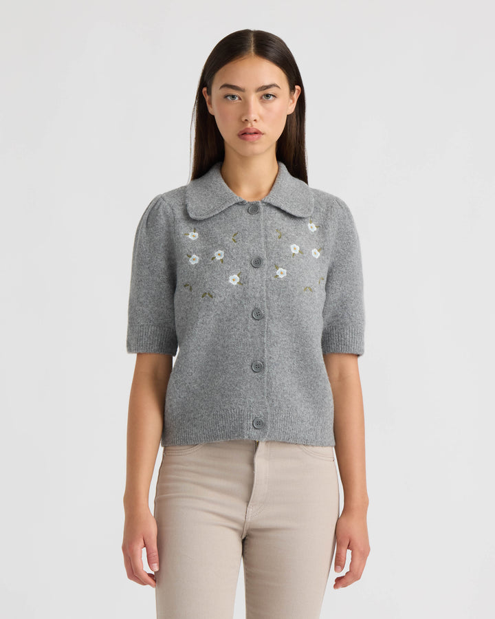 Short Sleeve Cardigan with Embroidery