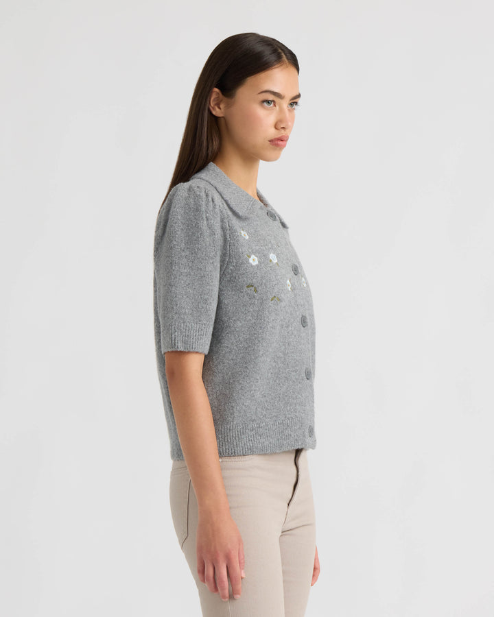 Short Sleeve Cardigan with Embroidery